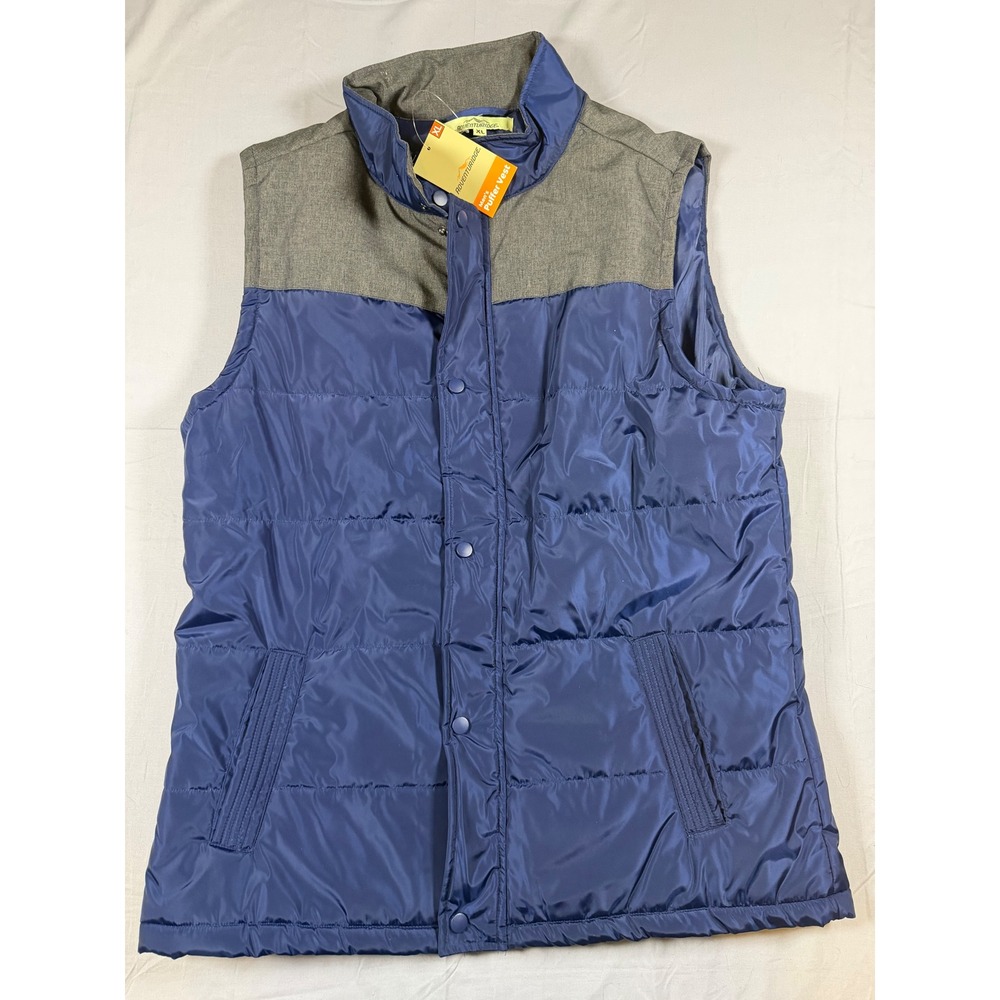 Adventuridge Mens Puffer Vest XL Blue Gray Quilted Snap Front Style 57275 NWT